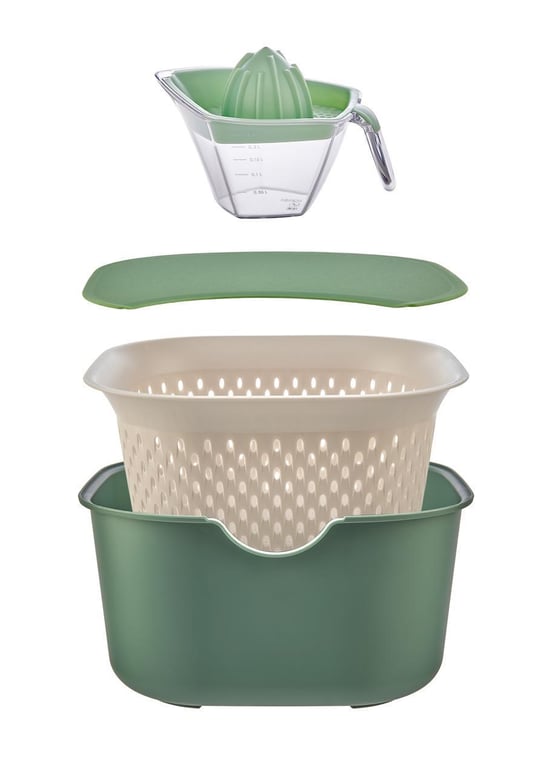 Moi 5'li Mutfak Seti-5'li Mutfak Hazırlık Seti - Çok Amaçlı Karıştırma Kabı Kasesi Kesme Tahtası Süzgeç Limon Sıkacağı