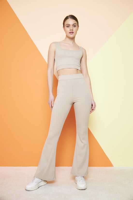 Thiff Yüksek Bel Fitilli Ispanyol Paça Interlok Örme Tayt