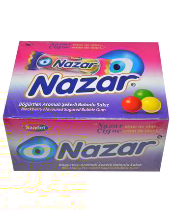 nazar, sakız, şekerli sakız, balonlu sakız, şişirmeli sakız, şişirilebilir sakız, böğürtlenli sakız, meyveli sakız