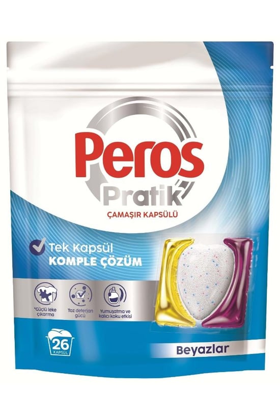 Peros Pratik Matik Çamaşır Deterjanı Kapsülü - Tableti 26 Adet Beyazlar