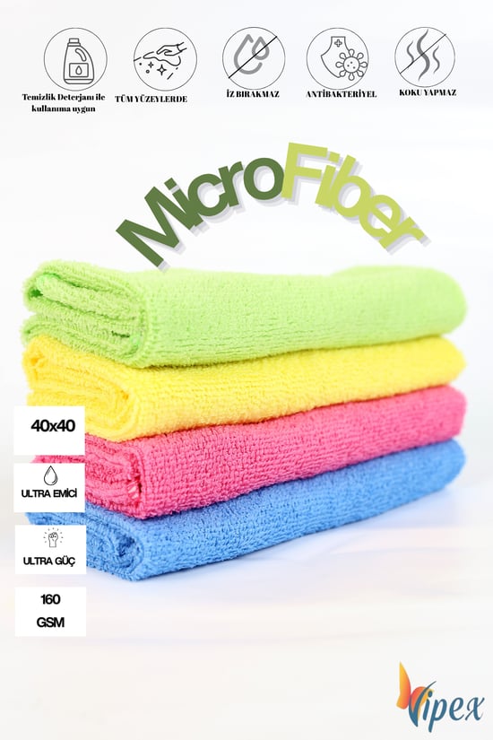 Vipex 40x40 cm Ultra Emiciliğe Sahip 160 Gsm Mikrofiber Bez Yeşil Renk