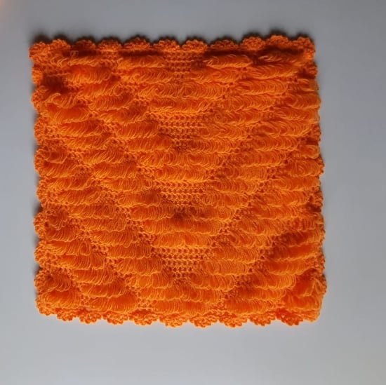 HERŞEY FIRSAT Banyo Lifi Yün El Örmesi Çeyizlik Kare Düz Desenli-Turuncu