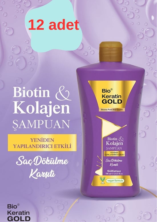 Bio Keratin Gold Biotin & Kolajen Yeniden Yapılandırıcı Etkili Tuzsuz Şampuan 700 ml