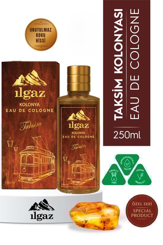 Taksim Kolonyası | Eau De Cologne Cam Şişe 250 ml | Türkiye Serisi Eski Ahşap ve Kehribar Kokusu