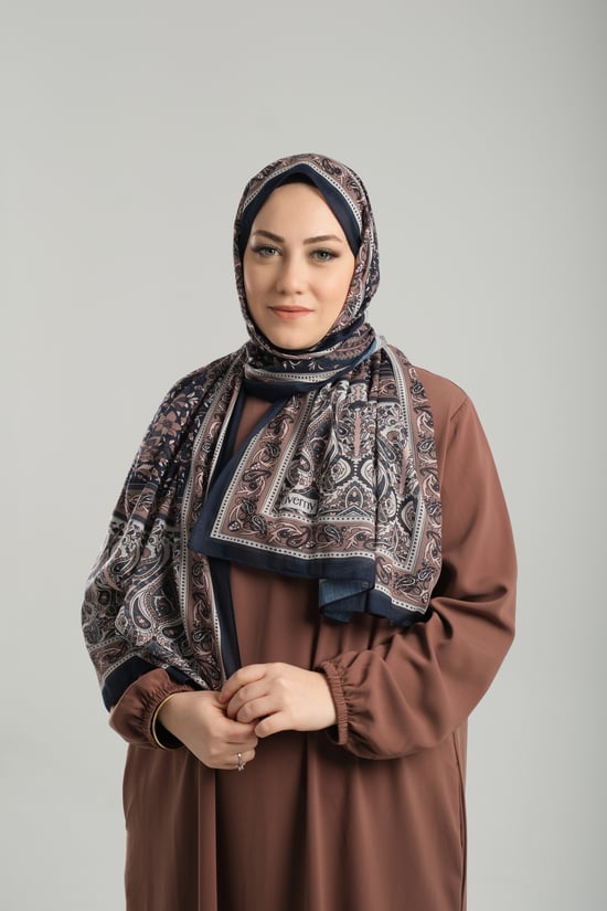 Hürrem Bone Lacivert Desenli Şal Kesik Elyaf Pamuksu Etnik Dijital Baskılı 202123_02