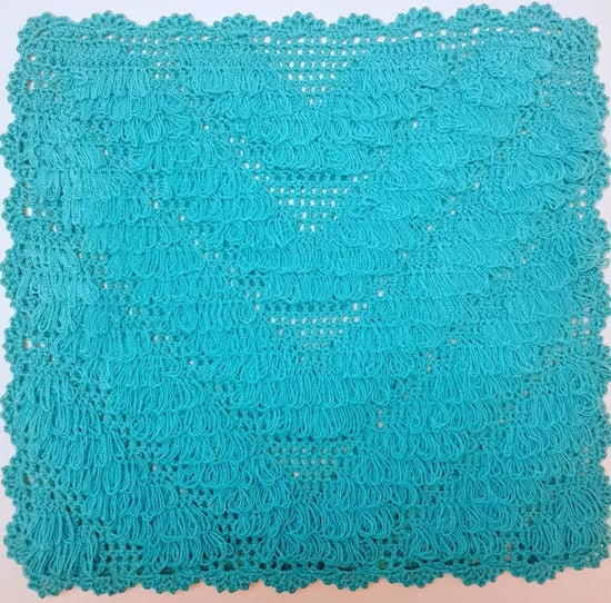 HERŞEY FIRSAT Banyo Lifi Yün El Örmesi Çeyizlik Kare Düz Desenli-Mavi