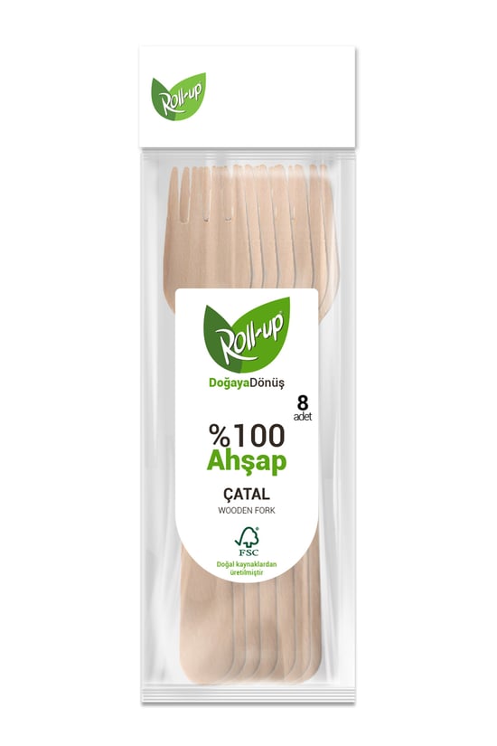 Roll-Up Doğa Dostu Ahşap Çatal 8 Adet