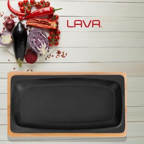 Lava Döküm Servis Tabağı, 30x15 cm Ahşap Altlı - LV AS 172