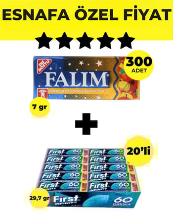 Falım Karışık Meyve Aromalı Sakız (5'li 7gr x 300 Adet) + First Infinity 11S Stick Nane Aromalı Sakız (29,7 G x 20 Adet) Bedelsiz - Avantajlı Falım First Paketi
