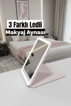 Makyaj Aynası – 3 Renkli Işık, 60° Ayarlanabilir, Şarjlı ve Taşınabilir Pembe