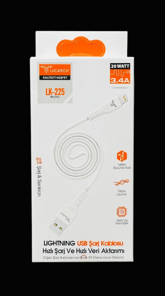 Lucatech LK-225 USB Lightning ( iPhone Uyumlu)  Şarj Kablosu 3.4A