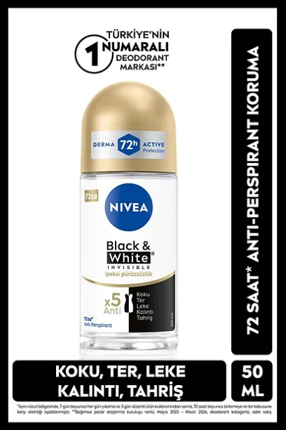 nivea, nivea roll on, rollon, rolon, kadın roll on, nivea kadın roll on, kadın rolon, stick, koltukaltı stick, koltuk altı stick, kadın koltuk altı stick, ter kokusu önleyici, ter önleyici, nivea Invisible Black&White 50 ml satın al, nivea Invisible Black&White 50 ml fiyat