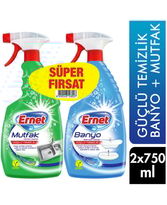 Ernet Yüzey Temizleyici 750 ml Banyo + 750 ml Mutfak