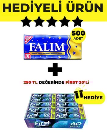 Falım Damla Sakız Aromalı (5'li 7gr x 500 Adet) + First Infinity 11S Stick Nane Aromalı Sakız (29,7 G x 20 Adet) Bedelsiz - Avantajlı Falım First Paketi