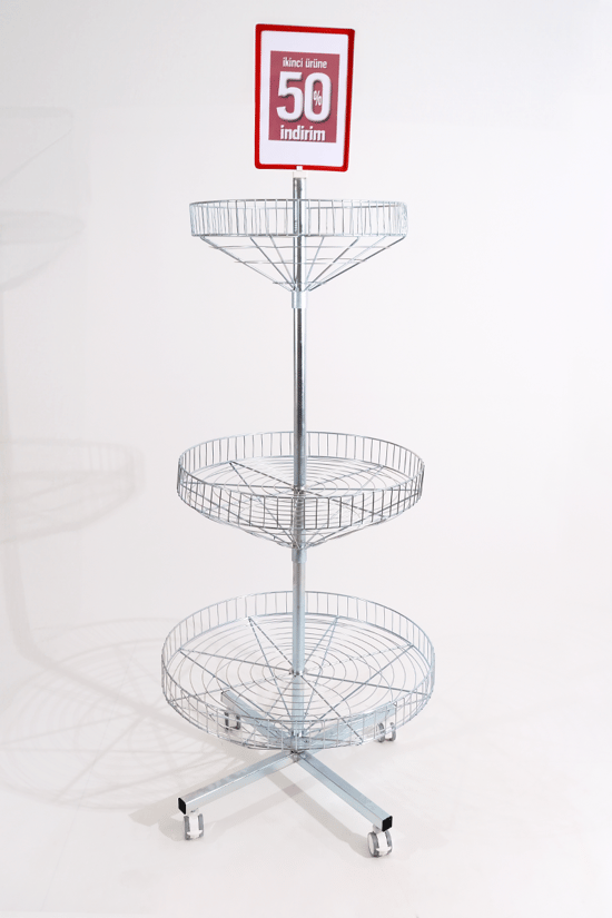 A4 Kırmızı Çerçeveli 3 Katlı Yuvarlak Tel Teşhir Sepeti Galvaniz