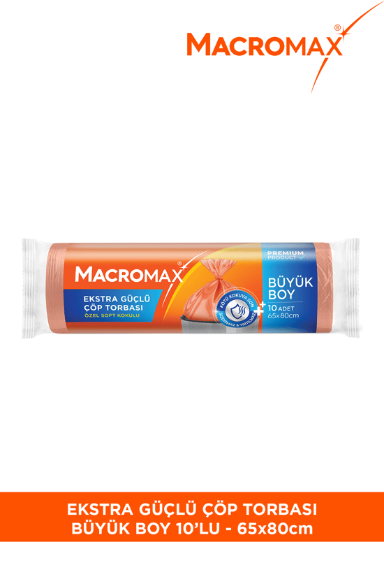 Macromax Ekstra Güçlü Çöp Torbası Büyük Boy (65x80 cm) Soft Kokulu 10 Adet