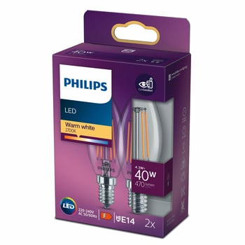 PHILIPS FILAMENT 40W E14 İNCE DUYLU MUM AMPUL SARI IŞIK 2Lİ
