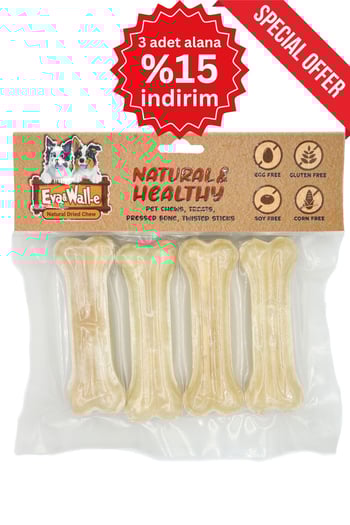 Eva & Walle Köpek Kemiği Doğal Beyaz 4’lü – 12 Cm Çiğneme Ve Diş Kaşıma Kemiği, Orta Ve Küçük Irklar Için