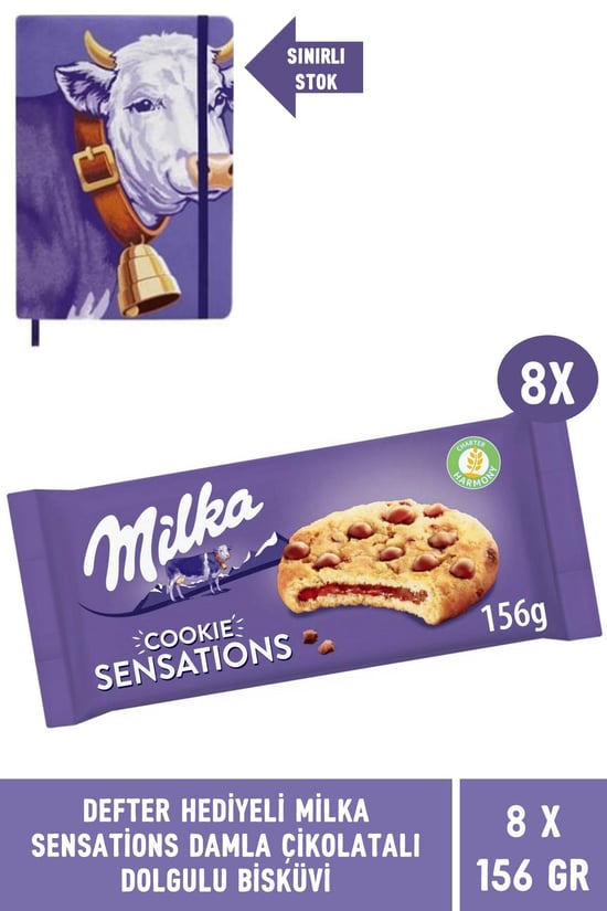 Milka Defter Hediyeli Milka Sensations Damla Çikolatalı ve Dolgulu Bisküvi 156 gr - 8 Adet