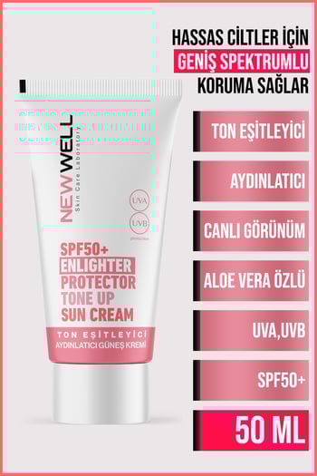 New Well Ton Eşitleyici Yüksek Koruma Etkili SPF50+ Aydınlatıcı Pembe Yüz Güneş Kremi 50 ml