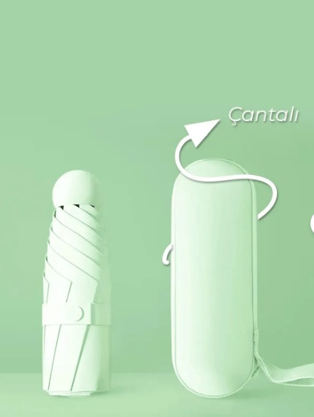 Turna Kılıflı Şemsiye - Mini Şemsiye - Kapsül Şemsiye - Seyahat Şemsiye YEŞİL