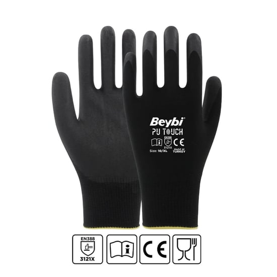 Beybi Pu Touch Siyah Poliüretan Kaplı Polyester Örme Nitril Iş Eldiveni 8 Beden
