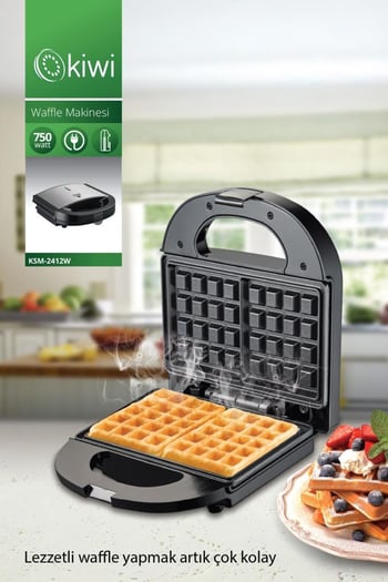 Ksm-2412W Yapışmaz Kaplama Plakalı Paslanmaz Çelik Kapaklı Waffle Makinesi