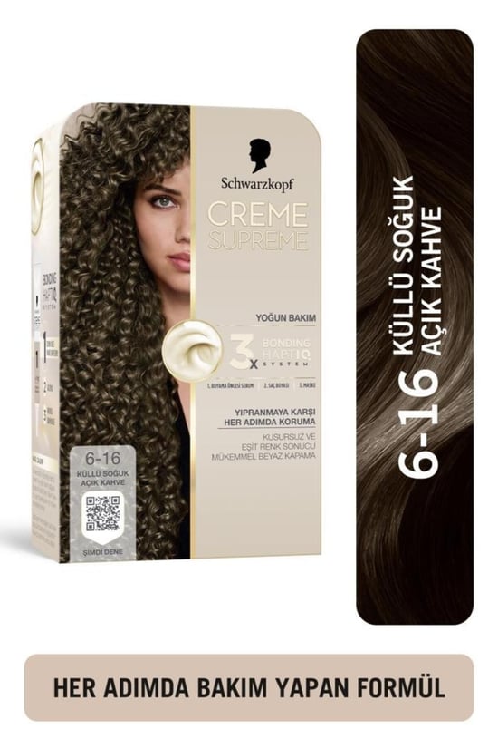 Schwarzkopf Creme Supreme 6-16 Küllü Soğuk Açık Kahve Kadın Saç Boyası