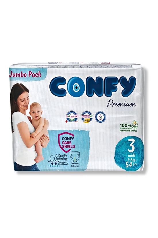 Confy Premium Bebek Bezi 3 Beden Midi 4 - 9 Kg 54 Adet