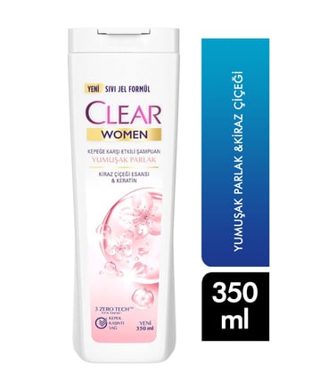 clear, clear women, yumuşak parlak, clear şampuan, 350 ml,kirz çiçeği, keratin
