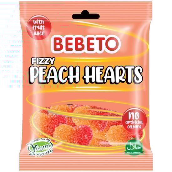 Bebeto Vegan Peach Hearts 150 Gr. Jelly