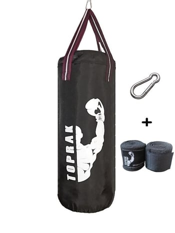 Diji Baby Boks Torbası Eldiven, Karabina ve Bandaj Hediyeli İçi Dolu 60x22cm Siyah