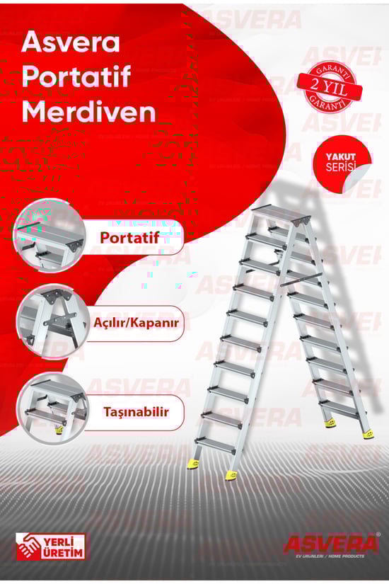 Yakut Serisi – 10+10 Alüminyum Çift Çıkışlı Merdiven | Bahçe, Depo, Asma Kat, İşyeri