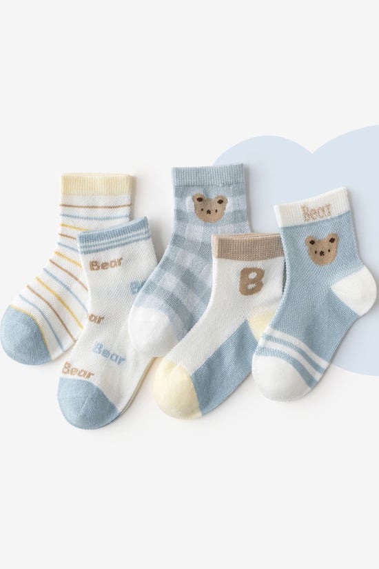 BGK 5 Çift Mavi Bear Desenli Çorap 36-41