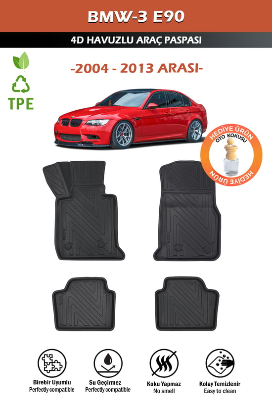 Havuzlu 3d Siyah Paspas Takımı,Bmw-3 Serisi E90 2004-2013 Arası 3d Havuzlu Paspas