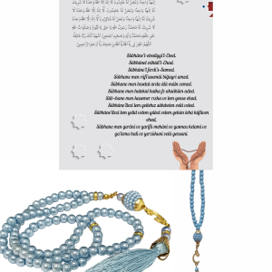 P Parla Namaz Tesbihi Vavlı 99'lu Cam İncili İsmi Azam Dua Kartı ile Mavi Renk Hediyelik
