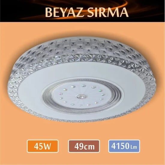 Erbay Sıva Üstü Led Panel Yuvarlak 45 Watt-Beyaz Sırma Desenli-Beyaz-Günışığı