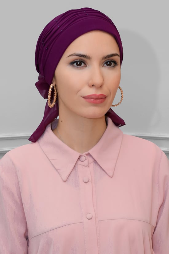 Hürrem Bone Şarabi Pratik Hazır Geçmeli Tesettür Bone Sandy Kumaş İncili Pileli Nervürlü Güllü 1805_08