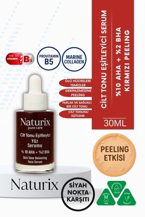 Naturix Cilt Tonu Eşitleyici Serum %10 AHA + %2 BHA Kırmızı Peeling Etkisi 30 ml