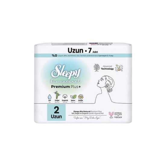 Sleepy Ped Bio Natural Premium Plus + No : 2  Uzun 7 li Hijyenik Ped
