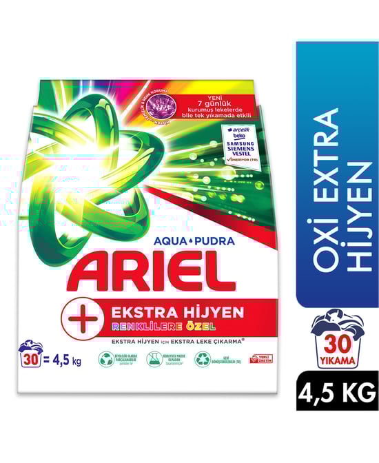 deterjan, çamaşır deterjanı, ariel, toz deterjan, toz,Oxi Extra Hijyen,4,5 kg,Ariel Toz Çamaşır Deterjanı