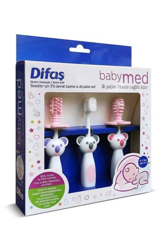 Difaş Babymed 3lü Damak Kaşıma ve Diş Bakım Seti Pembe