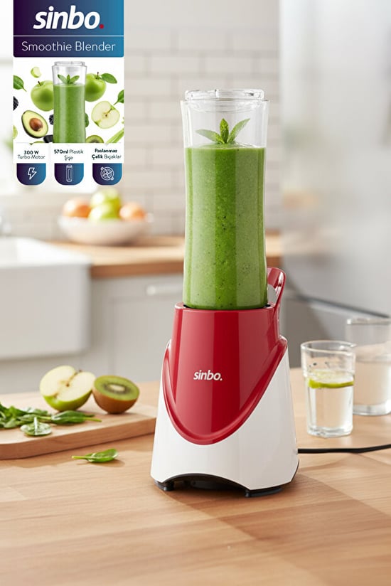 Sinbo SHB-7508 300W Smoothie Blender ,Paslanmaz Çelik Bıçaklı, 570 ml Şişe