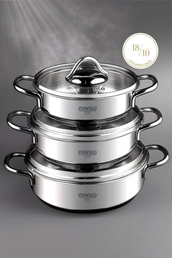 Mango Kitchen Artemis - 6 Parça Paslanmaz Çelik Sahan Seti (16-18-20 CM) 18/10 Paslanmaz Çelik * 4 ADET