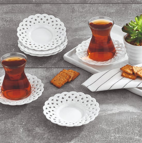 Furkan Kalpli Çay Tabak 6'Lı-Plastik Çay Tabağı Kalp Desenli