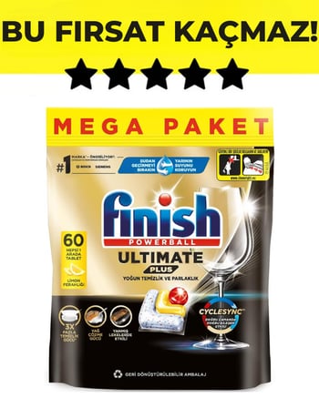 Finish Ultimate Plus Hepsi Bir Arada 60 Kapsül Limon Bulaşık Makinesi Tableti