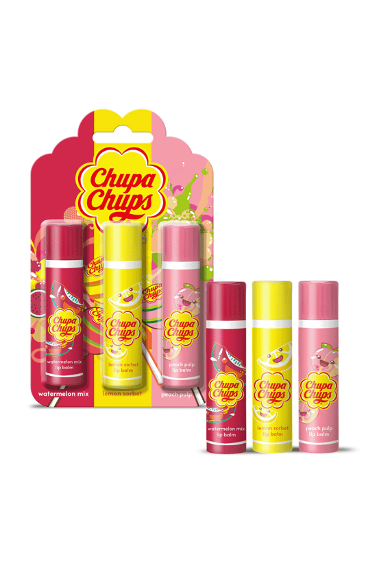 Chupa Chups Lip Balm Dudak Bakım Kremi 4gr Karpuz Şeftali Limon 3lü