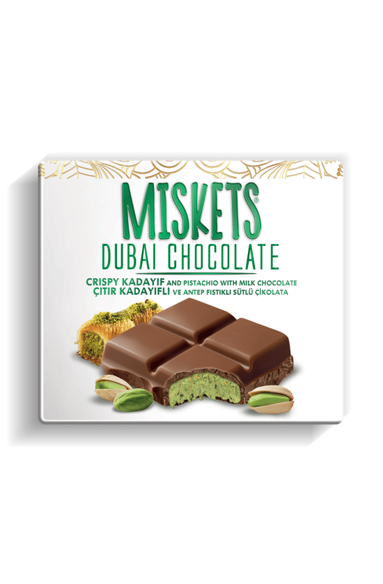 Miskets Dubai Çikolatası Çıtır Kadayıf ve Antep Fıstıklı Sütlü Tablet Çikolata 100 gr