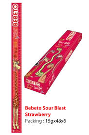 Bebeto Sour Blast Çilek Aromalı Metre Şeker 15.Gr 48'li*6 