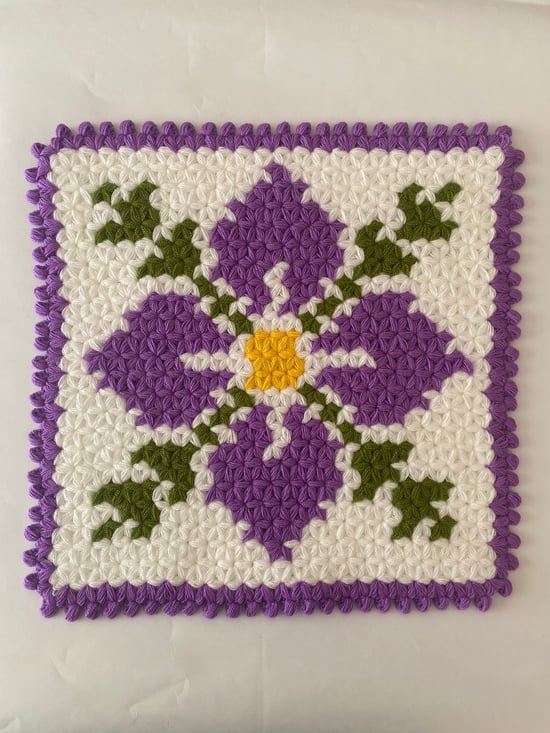 HERŞEY FIRSAT Banyo Lifi Yün El Örmesi Ceyizlik Kare  Çiçek Desenli-Eflatun